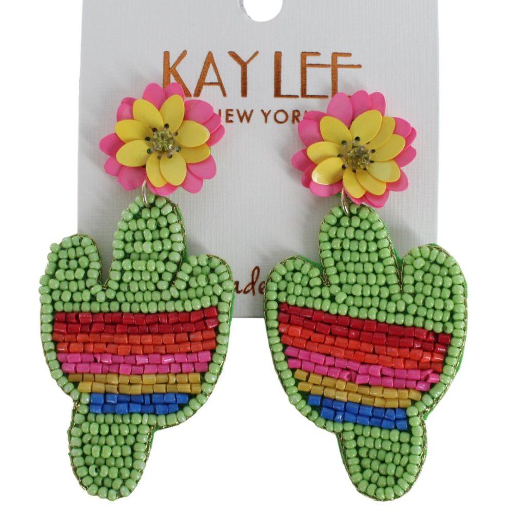 KAYLEE Seed Beaded Beautiful Green Cactus Boho Post Earrings Made ❤️ in India